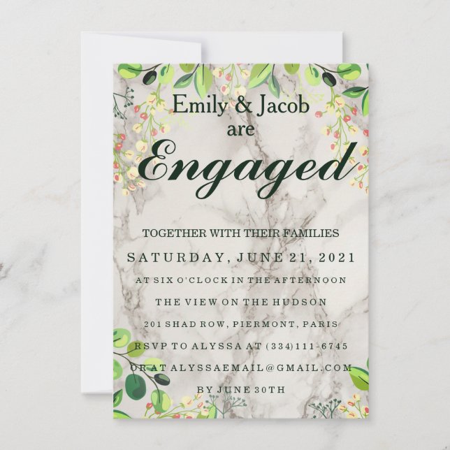 Marble Elegant Wedding Engagement Invitation (Front)