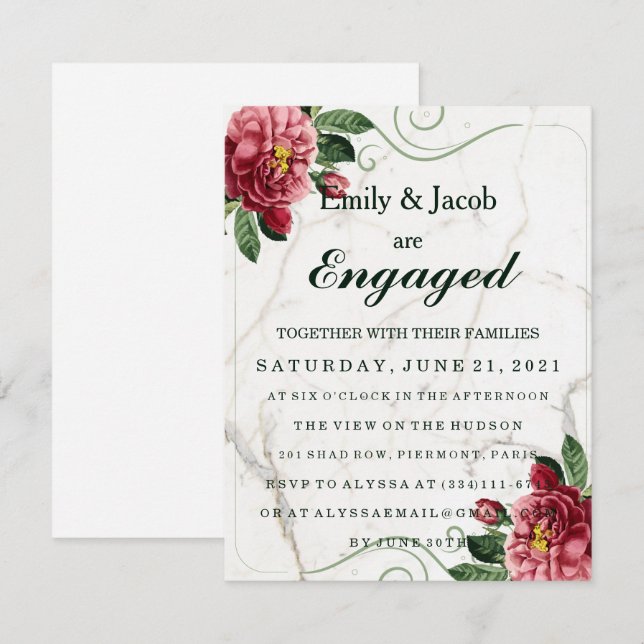 Marble Elegant Wedding Engagement Invitation (Front/Back)