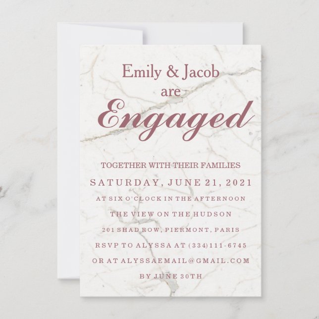 Marble Elegant Wedding Engagement Invitation (Front)