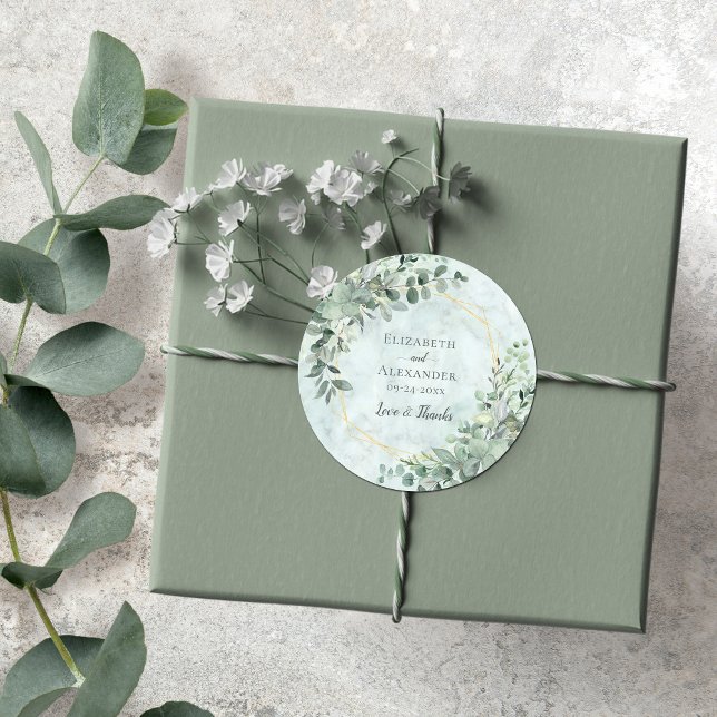 Marble Eucalyptus Greenery Geometric Wedding Classic Round Sticker (Creator Uploaded)