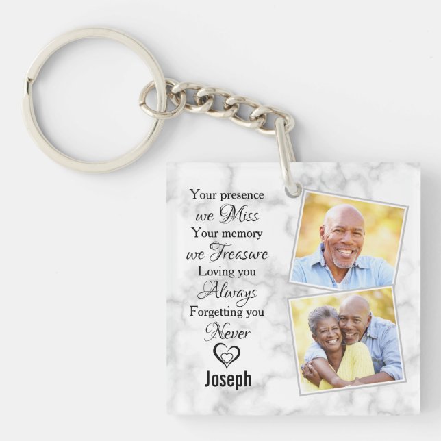 Marble Family Photo Sympathy Memorials Keepsake Key Ring (Front)