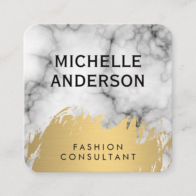 Marble Faux Gold Brushed Square Business Card (Front)