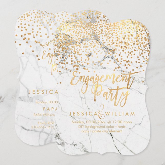 Marble Faux Gold Confetti Engagement Invitation (Front/Back)