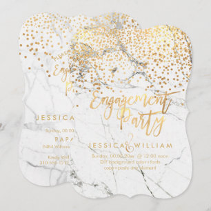 Marble Faux Gold Confetti Engagement Invitation