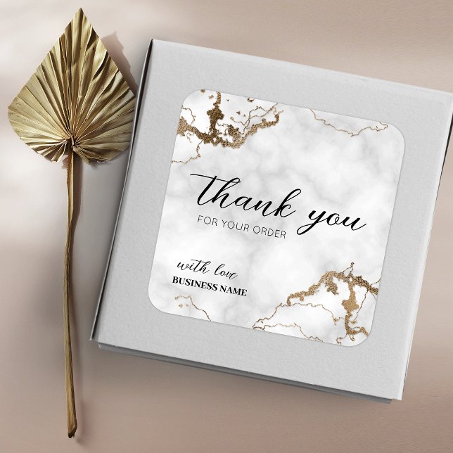 Marble Faux Gold Elegant Thank You For Purchase Square Sticker (Creator Uploaded)