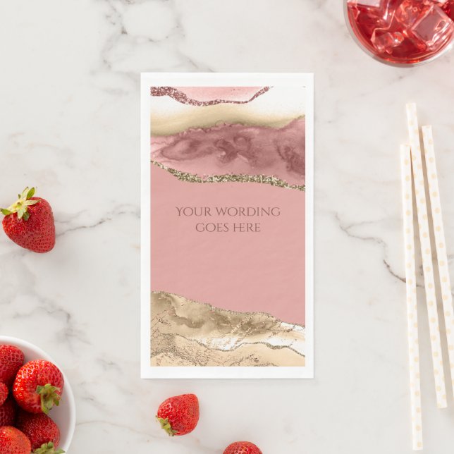 Marble faux rose gold black agate geode watercolor napkin (Insitu)