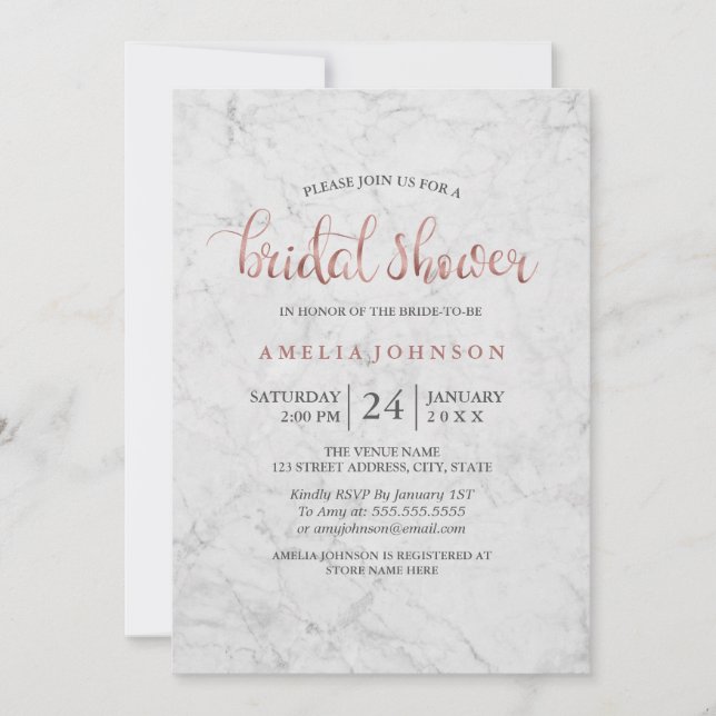 Marble Faux Rose Gold Bridal Shower Invitation (Front)