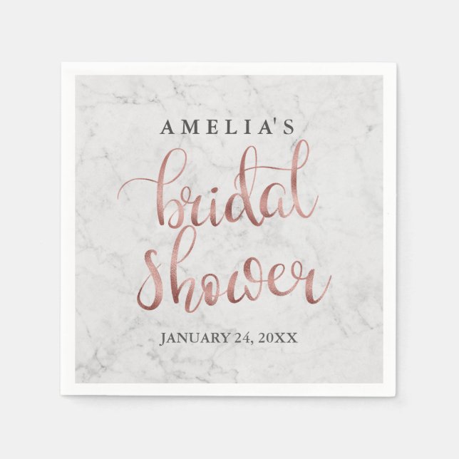Marble Faux Rose Gold Bridal Shower Napkin (Front)