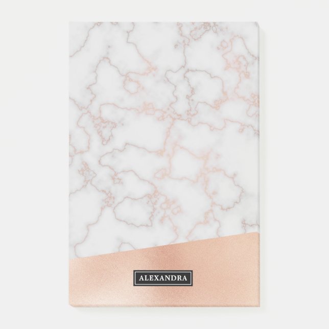 Marble Faux Rose Gold Custom Name Post-it Notes (Front)