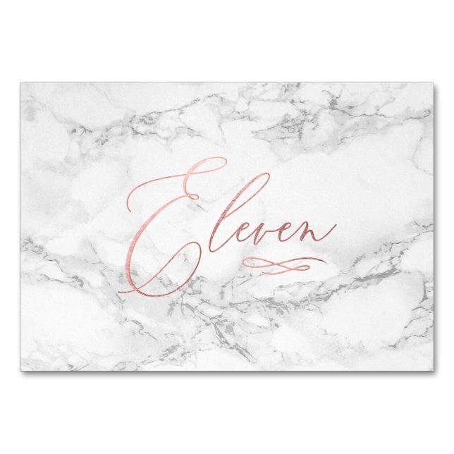 Marble Faux Rose Gold Romantic Calligraphy Eleven Table Number (Front)