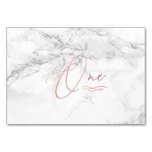 Marble Faux Rose Gold Romantic Calligraphy One 1 Table Number