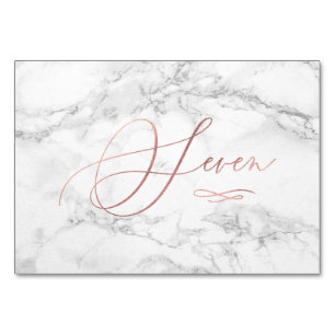 Marble Faux Rose Gold Romantic Calligraphy Seven 7 Table Number