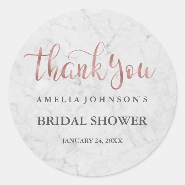 Marble Faux Rose Gold Thank You Bridal Shower Classic Round Sticker (Front)