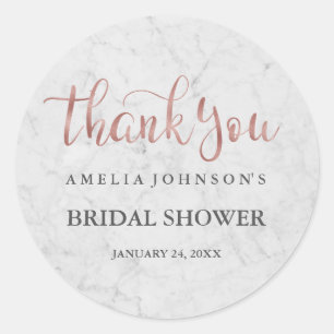 Marble Faux Rose Gold Thank You Bridal Shower Classic Round Sticker