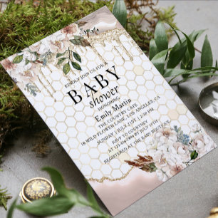 Marble Floral Glitter Drip Baby Shower Invitation
