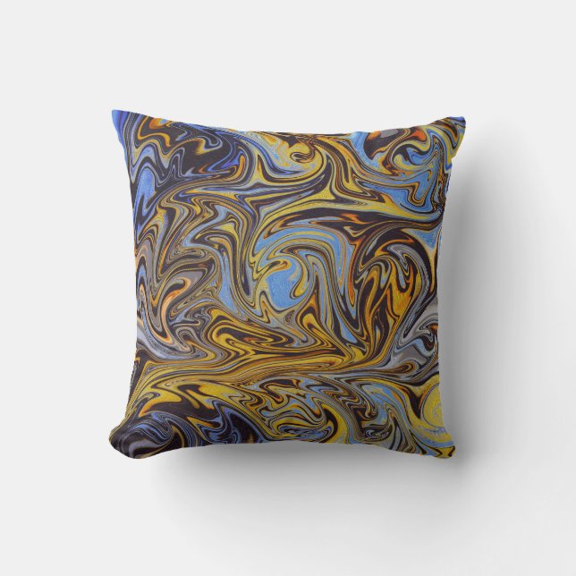 Marble Forms – Blue & Gold Decorative Pillow (Front)