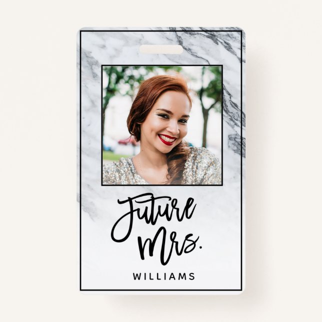 Marble Future Mrs. Bride Bachelorette Party Photo ID Badge (Front)