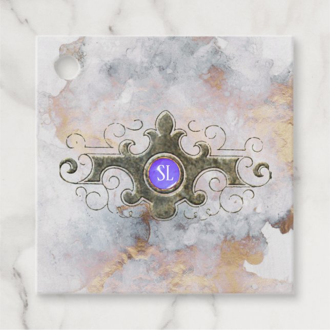 Marble Gemstone Monogram Favour Tags (Front)
