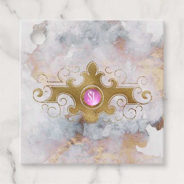 Marble Gemstone Monogram Favour Tags (Front)