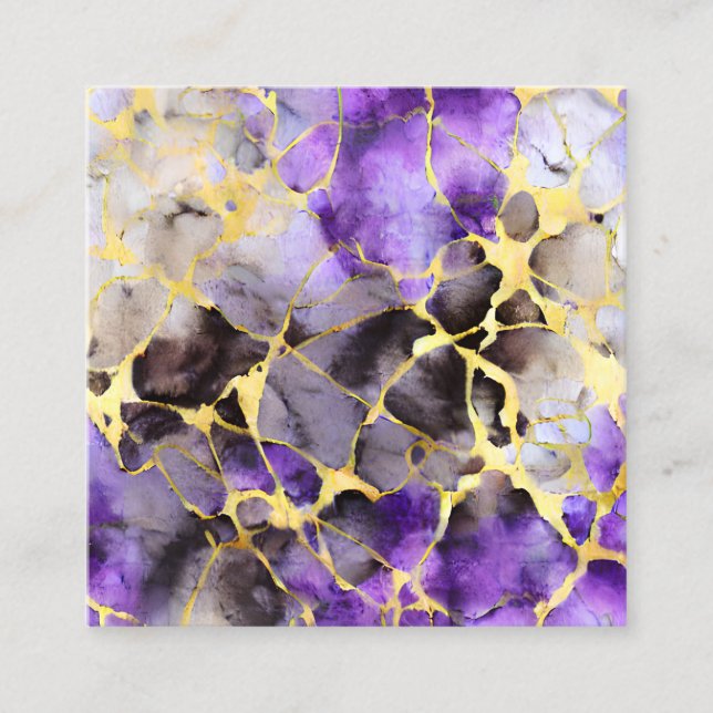 Marble Gentle Background Brown Purple Black Gold S Square Business Card (Front)