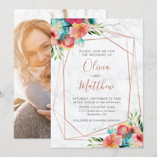 Marble Geometric Copper Boho Floral Wedding Invitation