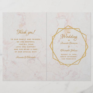Marble Geometric Gold Calligraphy Wedding Program