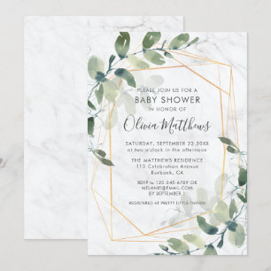Marble Geometric Gold Eucalyptus Baby Shower Invitation