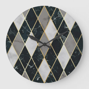 Marble Geometric: Gold Lines Luxury Large Clock