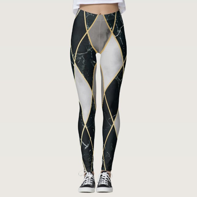 Marble Geometric: Gold Lines Luxury Leggings (Front)