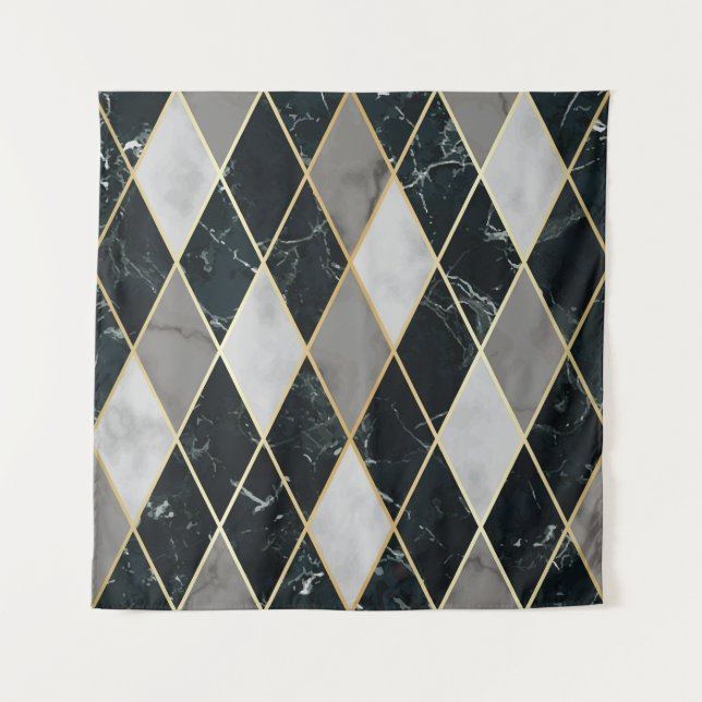 Marble Geometric: Gold Lines Luxury Tapestry (Front)