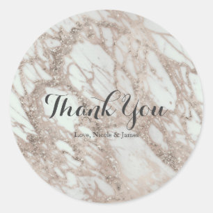 Marble Glam Rose Pink Gold Silver Designer Favour Classic Round Sticker
