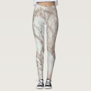 Marble Glam Rose Pink Gold Silver Designer Style Leggings