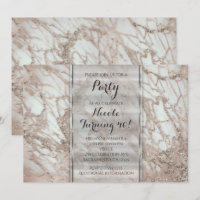 Marble Glam Rose Pink Gold Silver Party Invitation