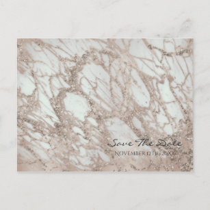 Marble Glam Rose Pink Gold Silver Save the Date Announcement Postcard