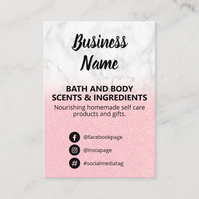 Marble Glitter Bath And Body Scent Ingredient List Business Card (Front)