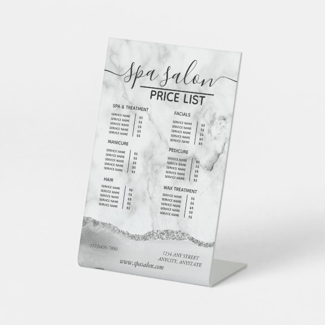Marble Glitter | Business Price List Pedestal Sign (Front)