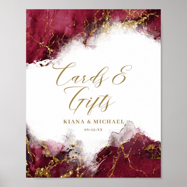 Marble Glitter Cards & Gifts Burgundy Gold ID644 Poster (Front)
