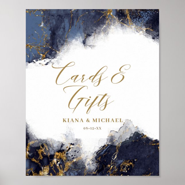 Marble Glitter Cards & Gifts Navy Blue Gold ID644 Poster (Front)