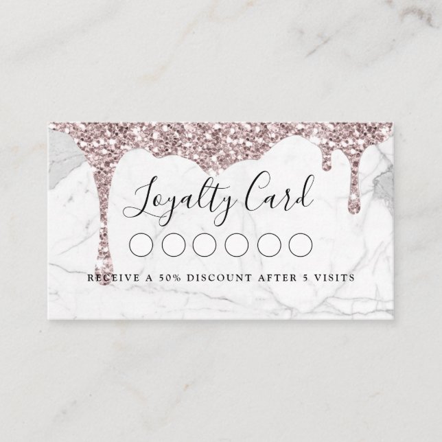 Marble & Glitter Drop Salon & Spa Loyalty Business Card (Front)