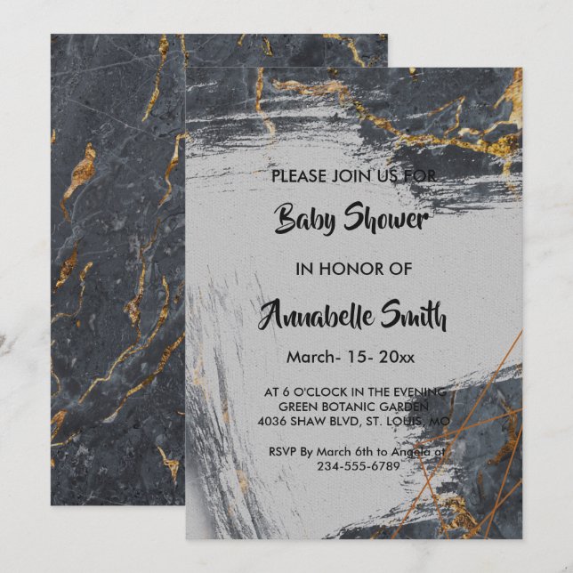 Marble Glitter Geometric Baby Shower Invitation (Front/Back)