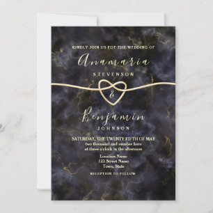 Marble Glitter Gold Black Wedding Invitation