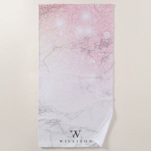 Marble Glitter Personalised Beach Towel (Front)