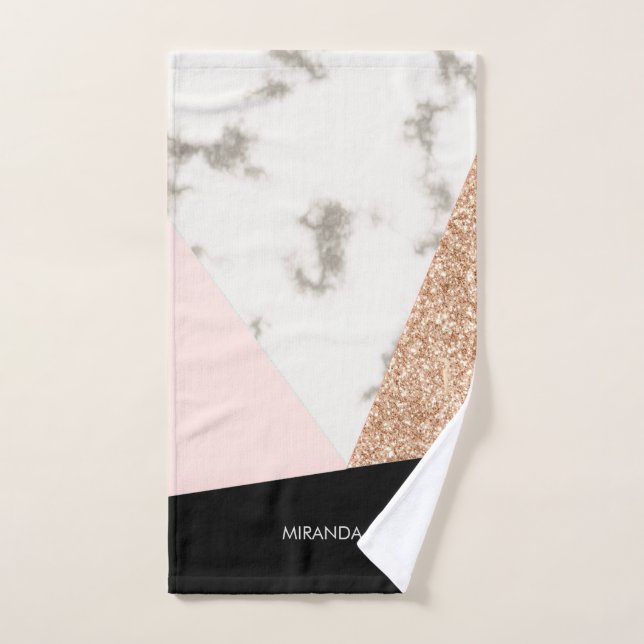 Marble Glitter Rose Mosaic Bath Towel Set (Hand Towel)