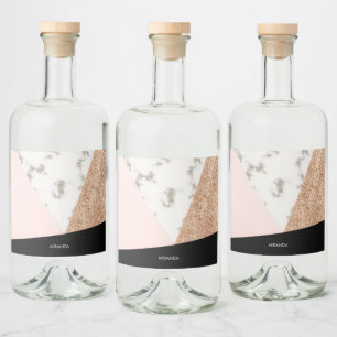 Marble Glitter Rose Mosaic Liquor Bottle Label