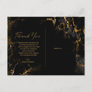 Marble Glitter Thank You Black Gold ID644 Announcement Postcard