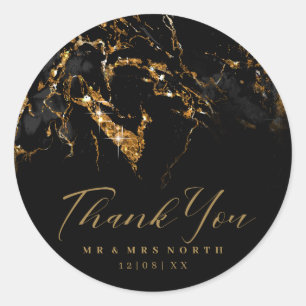 Marble Glitter Wedding Black Gold ID644 Classic Round Sticker