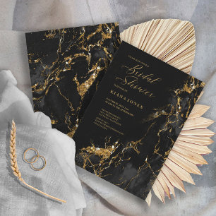 Marble Glitter Wedding Black Gold ID644 Invitation