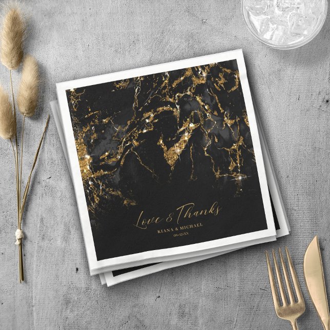 Marble Glitter Wedding Black Gold ID644 Napkin (Creator Uploaded)