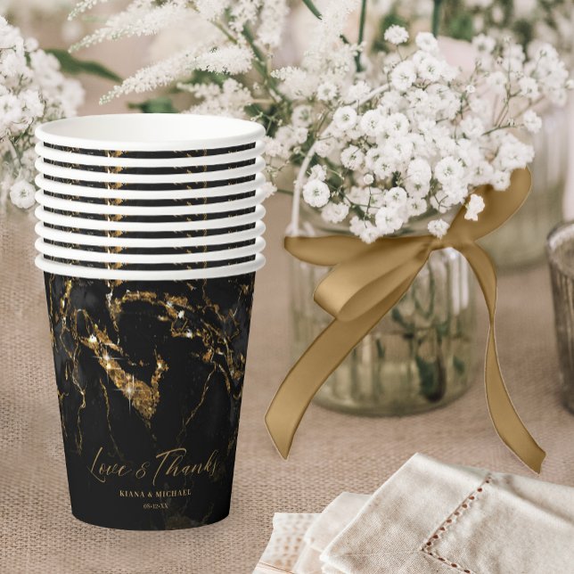 Marble Glitter Wedding Black Gold ID644 Paper Cups (Creator Uploaded)