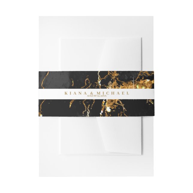 Marble Glitter Wedding Black Gold V2 ID644 Invitation Belly Band (Front Example)